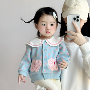 2025 Baby Осенний вязаный свитер для девочек Корейский топ 3875 Весенний и осенний кардиган