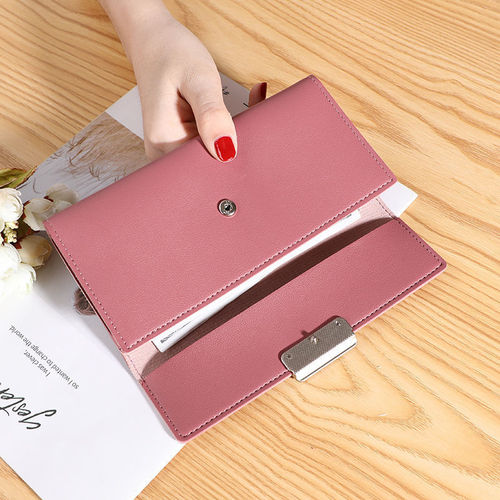  New Women's Wallet Korean Style Three-fold Long Checkered Buckle Clutch Multi-Card Slots Pu Leather Wallet Card Bag