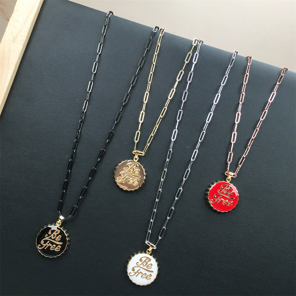 vintage coke bottle cap dripping oil copper necklace wholesale nihaojewelry