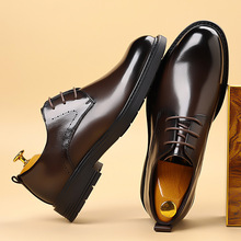 男士商务正装皮鞋圆头经典细带男鞋防滑耐磨头层牛皮鞋厚底德比鞋