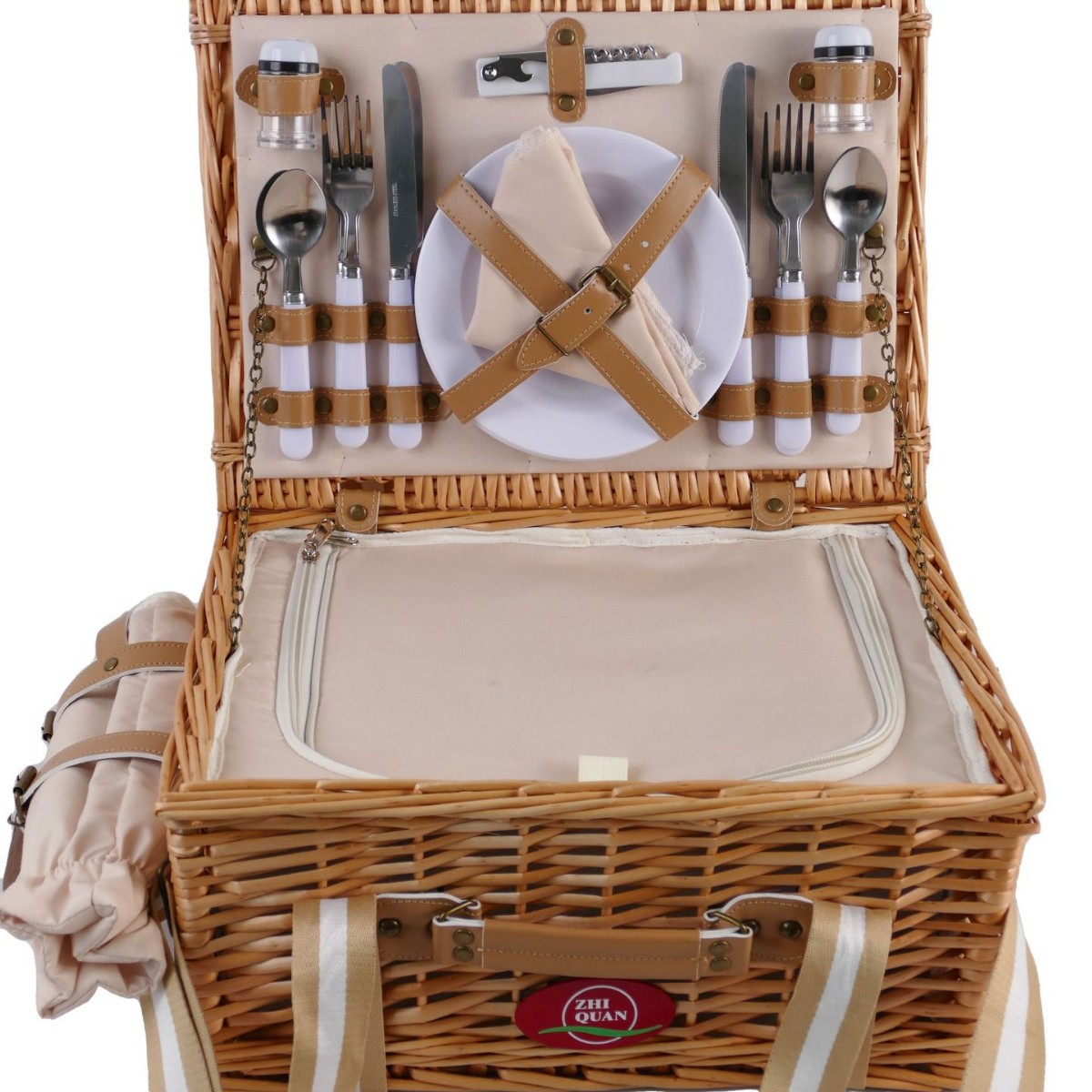 Cestas de picnic de sauce de caña cestas de aislamiento de picnic en red cubiertos plegables portátiles almacenamiento de suministros completos para acampar