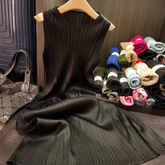 ソリッドカラーのドレーププリーツノースリーブドレス、女性用、ファッショナブルなストレートレッグ、高級感のあるボトムベストドレス、女性用、職場向け