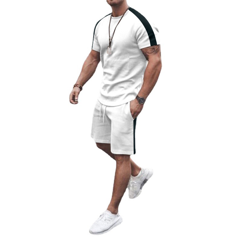 2023 New Amazon men's summer short-sleeved shorts suit men's casual round neck slim-fit short-sleeved T-shirt suit