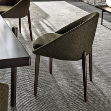 意式极简约餐厅餐桌椅新中式绿色麻布样板间扶手书椅胡桃新品