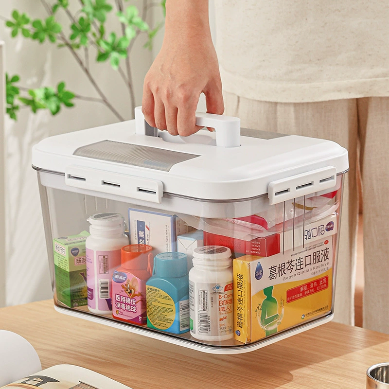 Медицинская коробка, бытовая ручка для переноски, коробка для хранения лекарств с пряжкой, двухслойная готовая к использованию портативная аптечка, прозрачная аптечка первой помощи