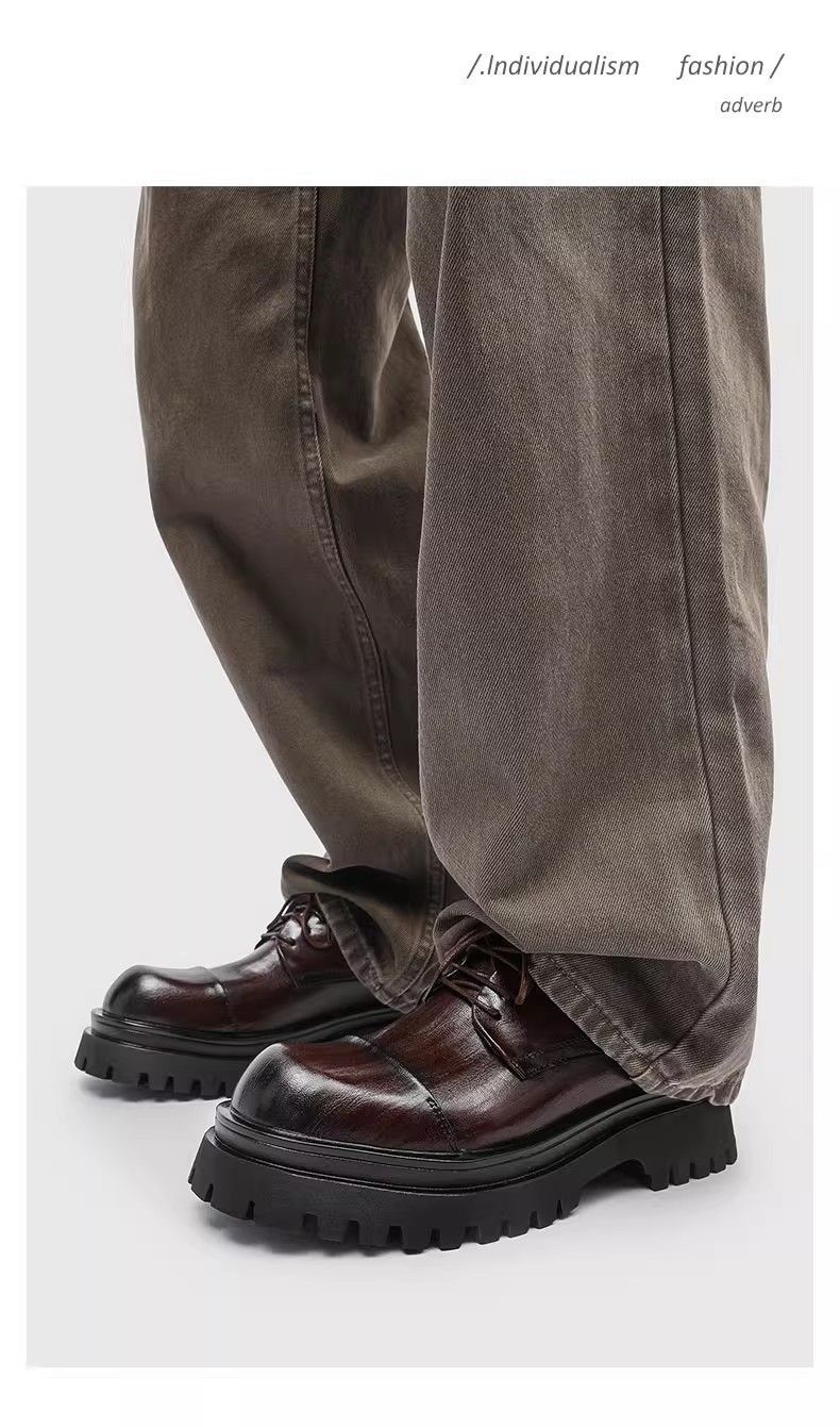 ShoeVault Britischer Modetrend Herren-Lederschuhe Dicke Sohle Derby Zehenkappe Business Hochzeit Bräutigam Weiche Oberfläche Sport Freizeit_voghion.com