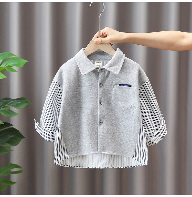 Camisas para niños para primavera y otoño, camisas casuales de manga larga para niños, estilo nuevo 2025, tops modernos con patchwork para bebés varones de otoño.