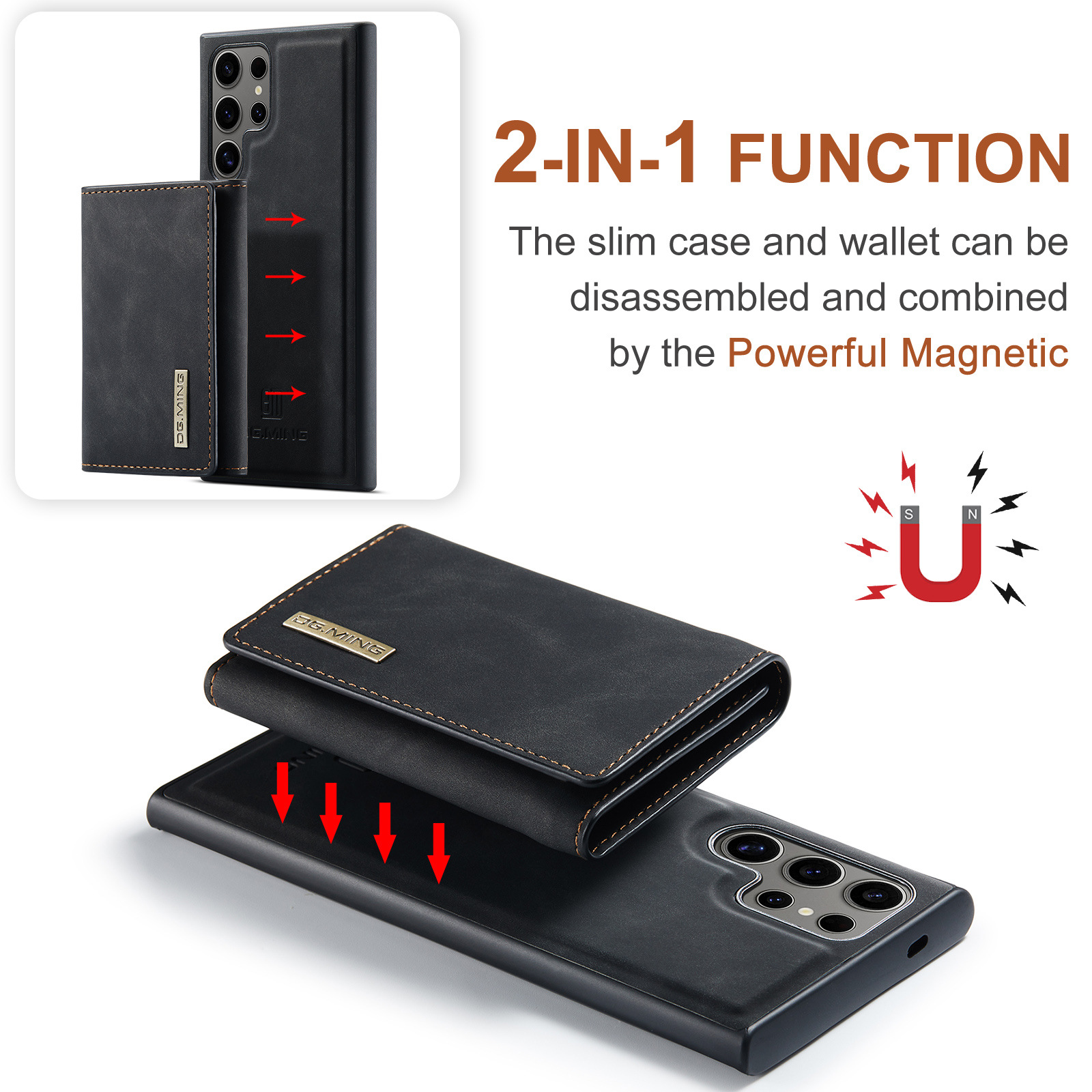 M1 für Samsung S24 Ultra Multifunktions-Geldbörsen-Schutzhülle S23 Ultra Magnetische geteilte Geldbörsen-Lederhülle_voghion.com