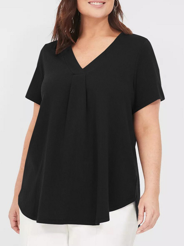 Transfronterizo Amazon nueva ropa de mujer de tamaño grande cuello en V cuello de pecho descuento manga corta