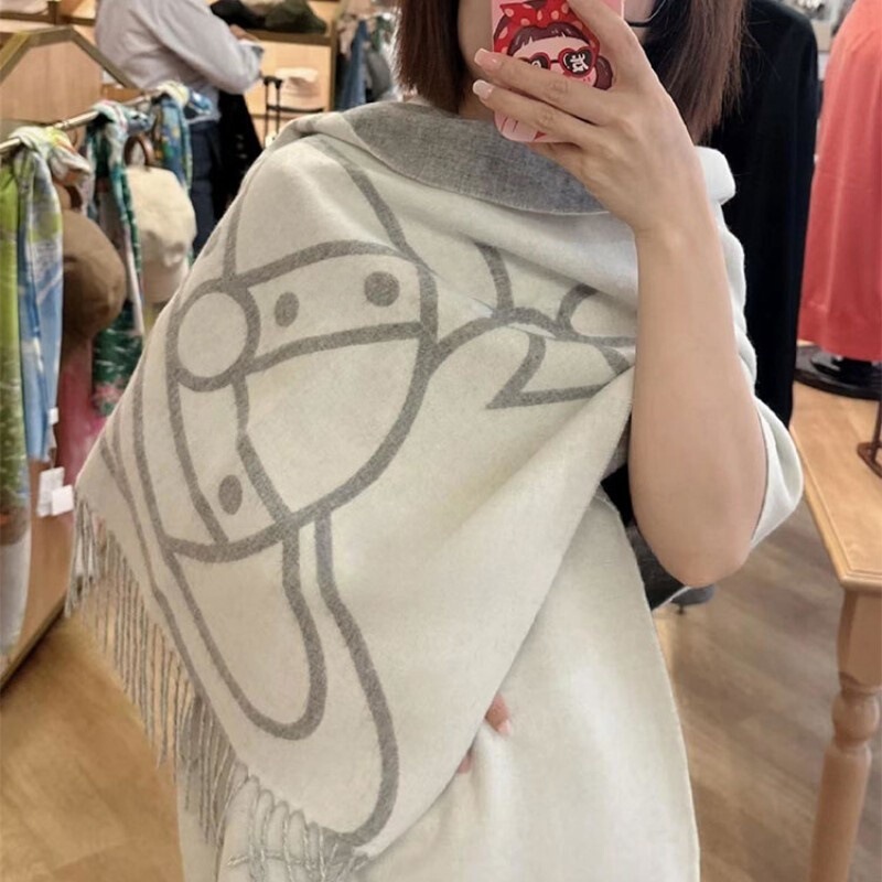 Inner Mongolia Dropshipping Export Order Empress Saturn Wool Cashmere Blend Double-Sided Jacquard Scarf