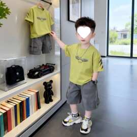 男童夏套装2026新款帅气时髦男孩宝宝夏季条纹短袖衣服韩范小童装