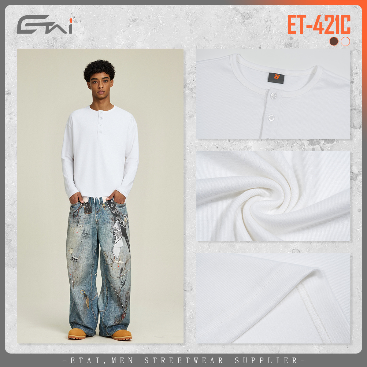 ETAI ropa de hombre primavera y otoño de manga larga camiseta de color sólido Henry camiseta hombre simple casual cuello redondo suelto con base