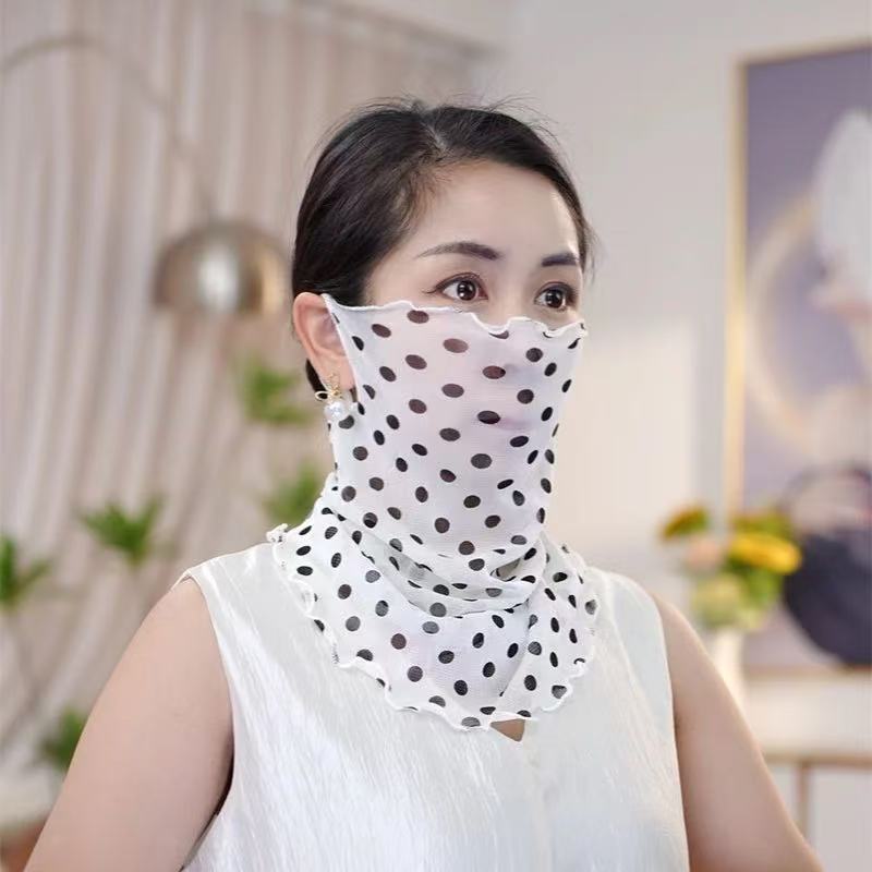 Primavera y verano de encaje velo protector solar protector facial de mujer cuello colgante máscara de orejas máscara respirada bufandas de seda protector solar UV