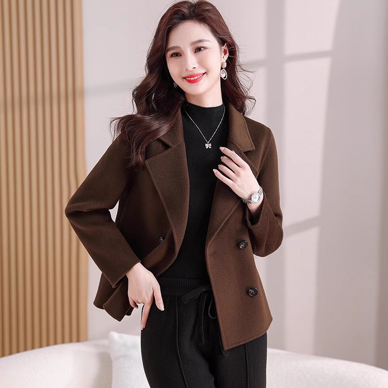 2025 New Autumn and Winter Clothing Woolen Outwear Women's Mid-Length Classy Slim-Fitting Suit Woolen Outwear for Small People
