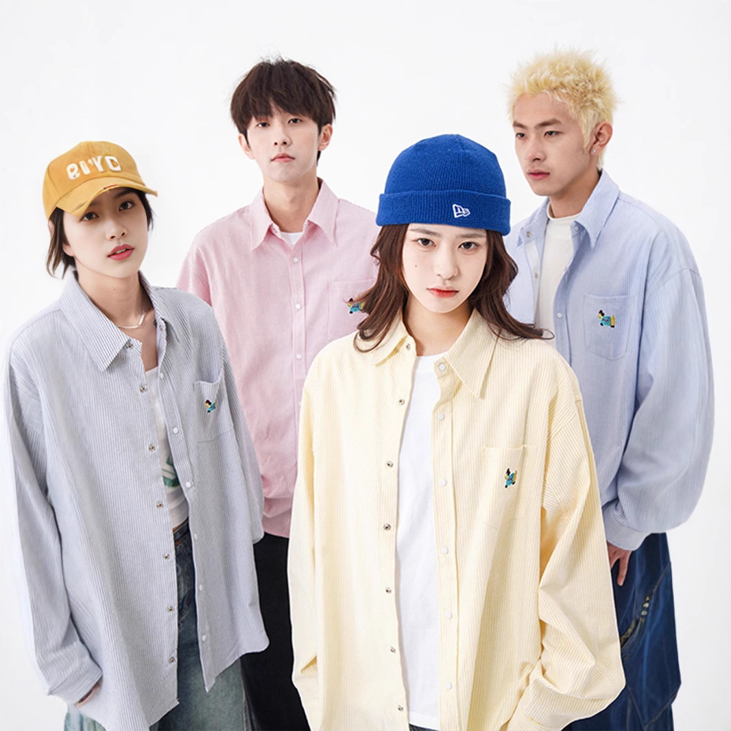 American Dachshund Puppy Embroidery Shirt Men's 2025 Spring/Summer New Loose Barn Style Couple Shirt Long Sleeve Jacket