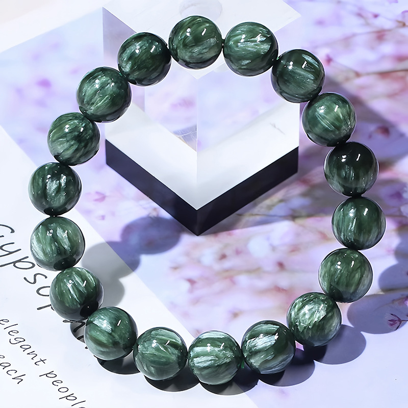 Natural Green Dragon Crystal Bracelet Collection Grade Feather Dragon Scale Pattern Green Mud Stone Beads Plain String Donghai Kettang Colored Treasure Wholesale