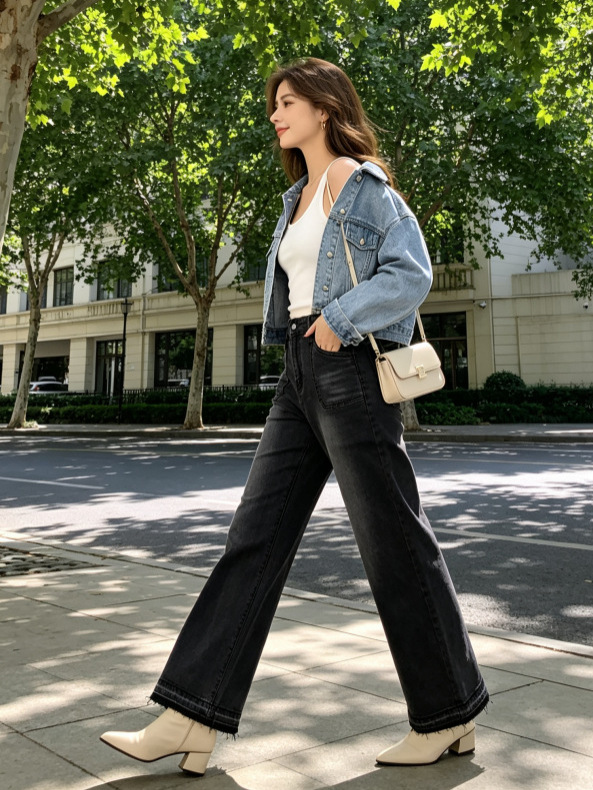 Jeans Rectos para Mujer de Mezclilla Elástica, Cintura Alta, para Uso Casual