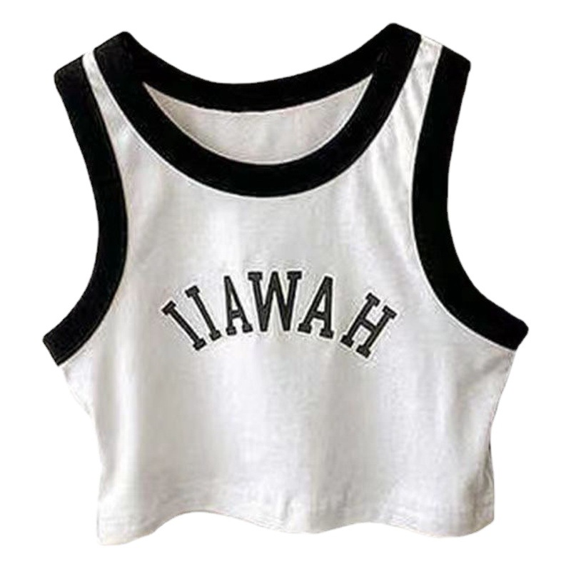 Verano niñas chaleco camisola bebé estilo occidental Personalidad Infantil marca de moda estilo coreano corto color a juego letra hip hop top
