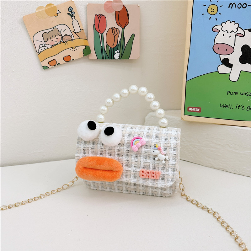 Bolso de perla para niños 2023 nuevo algodón y lino cadena pequeña bolsa cuadrada Linda fea linda chica bolsa decorativa bolsa de mensajero
