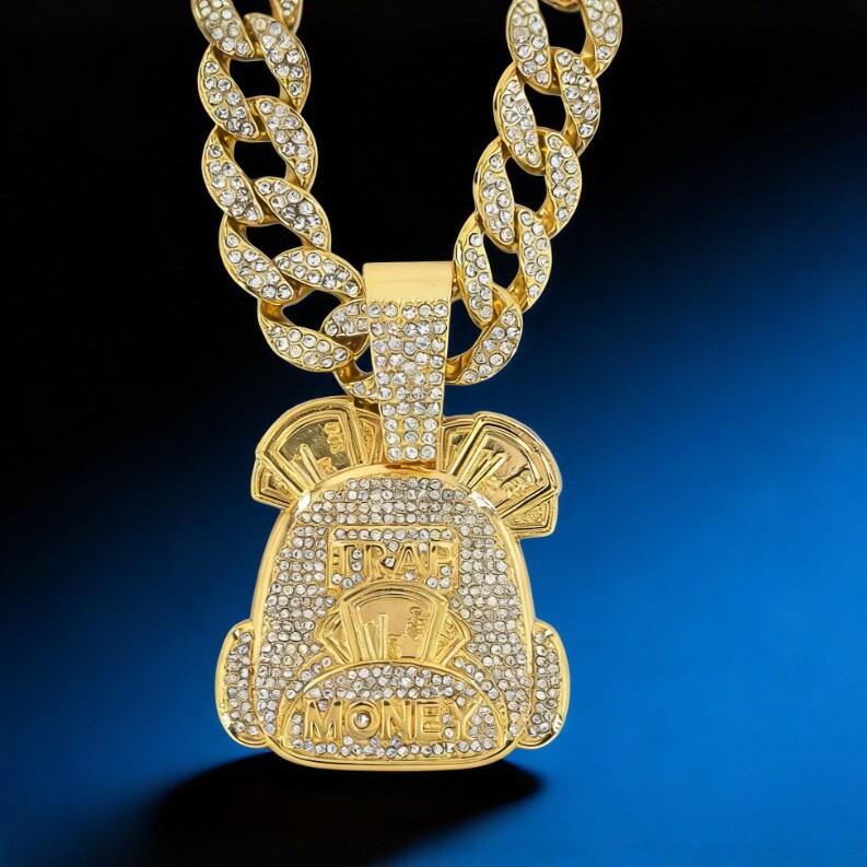 Rapero de la misma mochila collar colgante de diamantes colgante cubano hip hop tendencia de rap collar cultura callejera