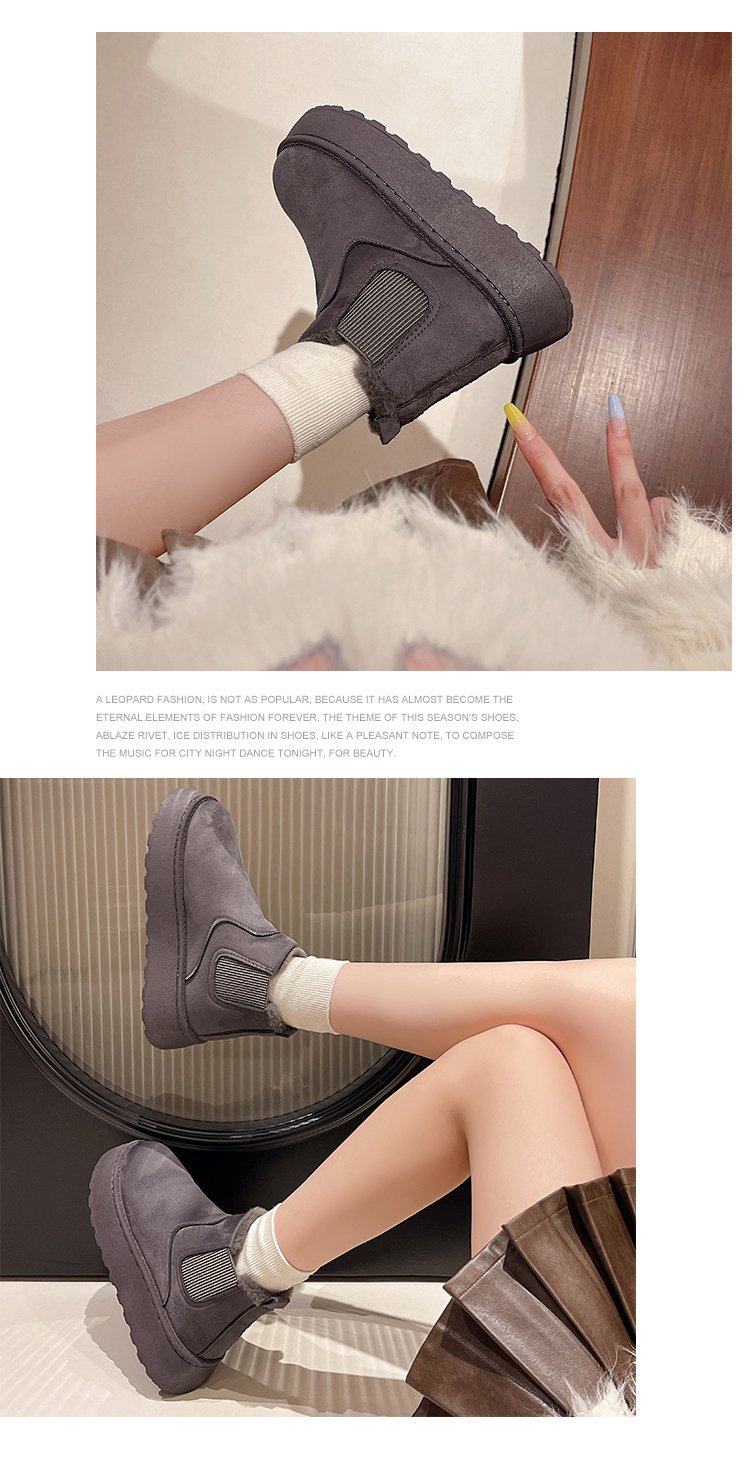 Women's platform snow boots in cotton shoes with wool round toe cotton boots_voghion.com