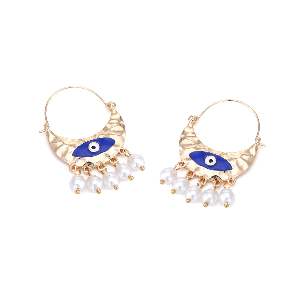 1 Pair Ig Style Retro Devil's Eye Enamel Pearl Alloy Drop Earrings display picture 2