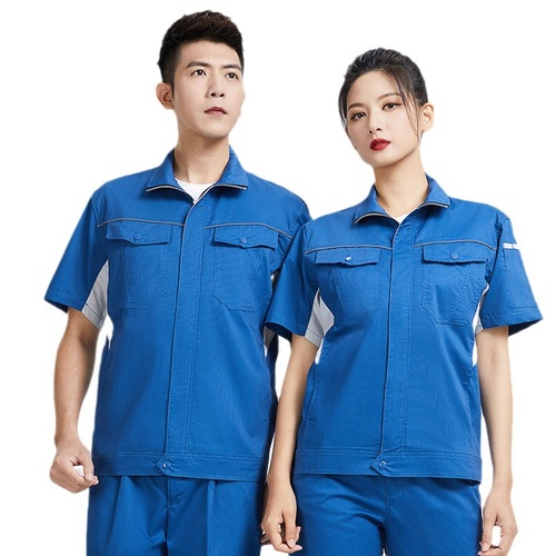Summer thin bamboo fiber short-sleeve workwear set for men, durable logistics express auto repair factory protective clothing