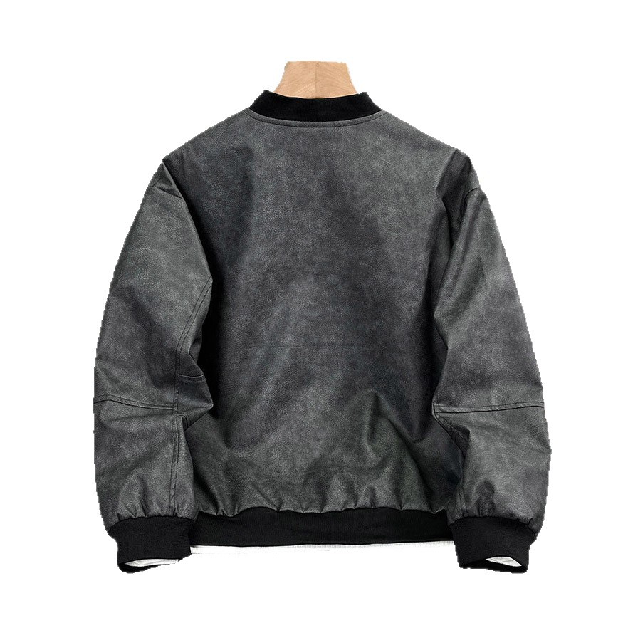 Cuello de béisbol chaqueta de cuero PU hombre primavera y otoño nuevo estilo americano letras de la calle alta impresa con chaqueta suelta