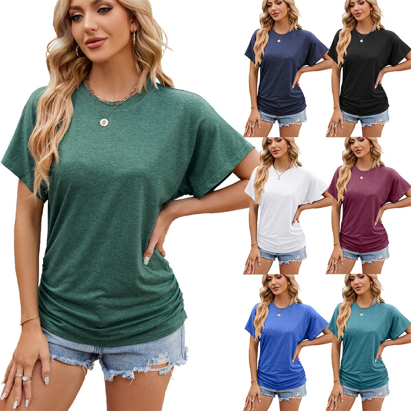 Amazon 2024 European and American cross-border foreign trade spring and summer new solid color round neck loose short sleeve T-shirt top for women Amazon 2024 European and American cross-border foreign trade spring and summer new solid color round neck loose short sleeve T-shirt top for women