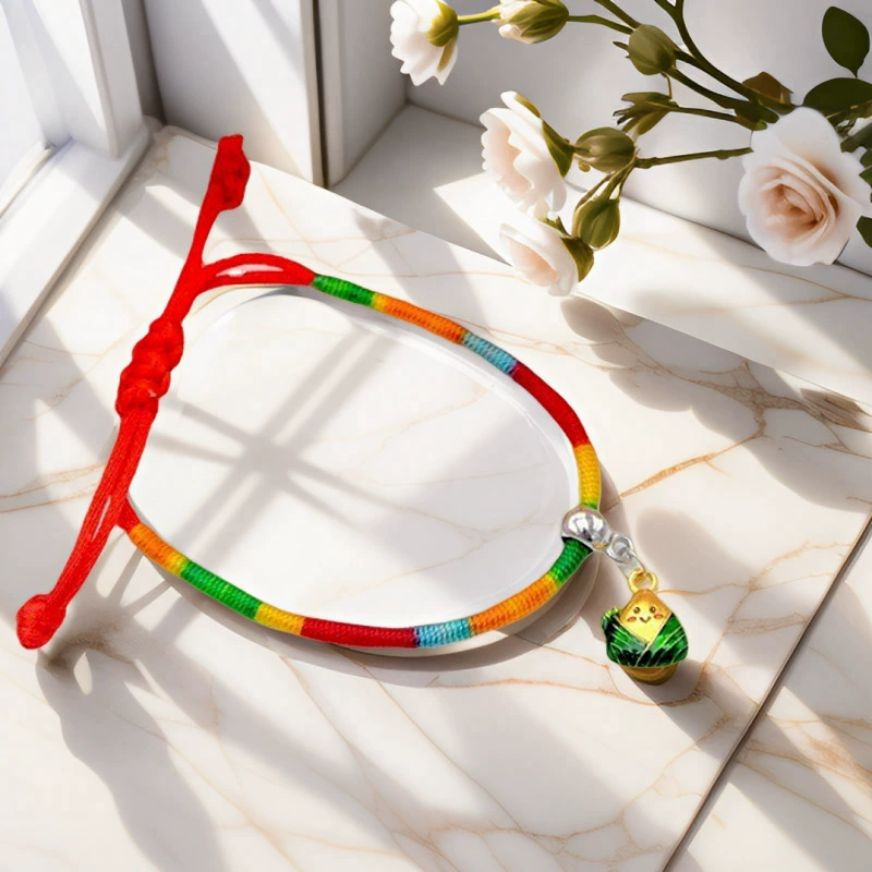 Children's red rope bracelet, hand-woven colorful cord, adjustable length
