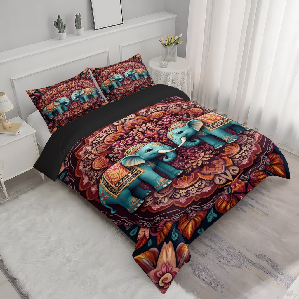 TEMU / JIT mango elefante impresión digital 3D 180gms colcha colcha ajuste de almohada para diseñar