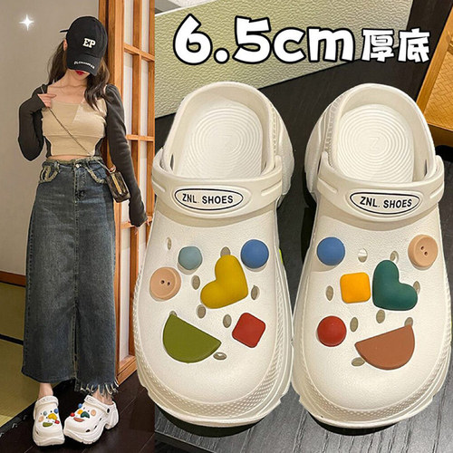 Women's Croc Shoes Summer 2024 New Ultra Thick Soled Outer Wear DIY Love Versatile Beach Baotou Croc Shoes for Women