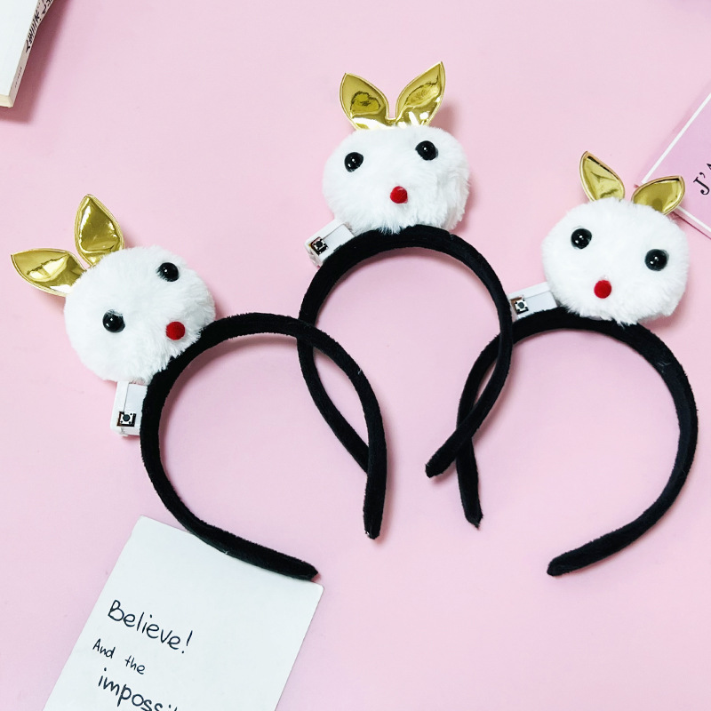Nueva luminosa cabeza de conejo diadema brillante terciopelo felpa Orejas de conejo diadema conejo muñeca bola conejo cabeza horquilla