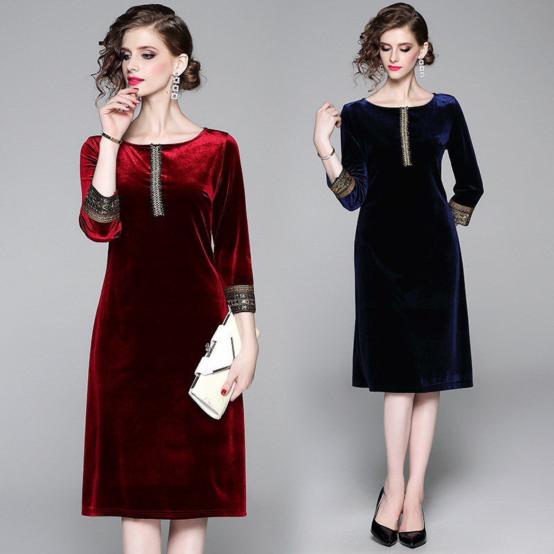 Fall/Winter 2022 New ebay Amazon Europe and America Heavy Industry Beaded Sequin Cuff Slim Velvet Dress Fall/Winter 2022 New ebay Amazon Europe and America Heavy Industry Beaded Sequin Cuff Slim Velvet Dress