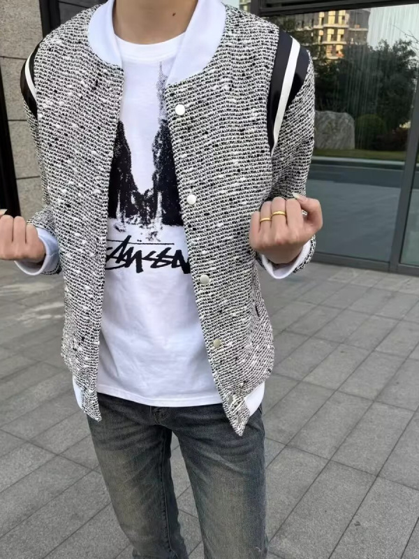 跨境夹克春秋设计宽松慵懒上衣美式情侣复古棒球服撞色编织外套|undefined