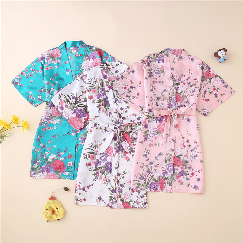 Cross border summer Thin section children pajamas Home Furnishings printing girl CUHK Narcissus Cardigan robe Bathrobe