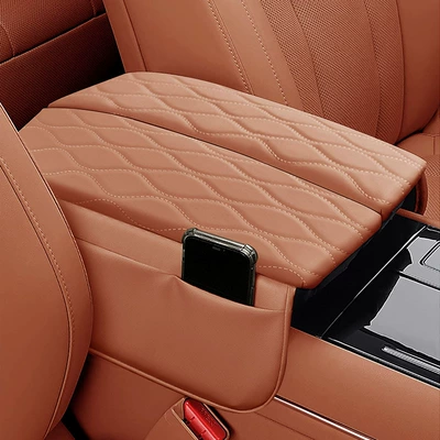 Suitable for 24 AITO M7 armrest box booster pad protective cover storage interior decoration accessories (Armrest box pad) - qingjie-m7-red-tea-orange