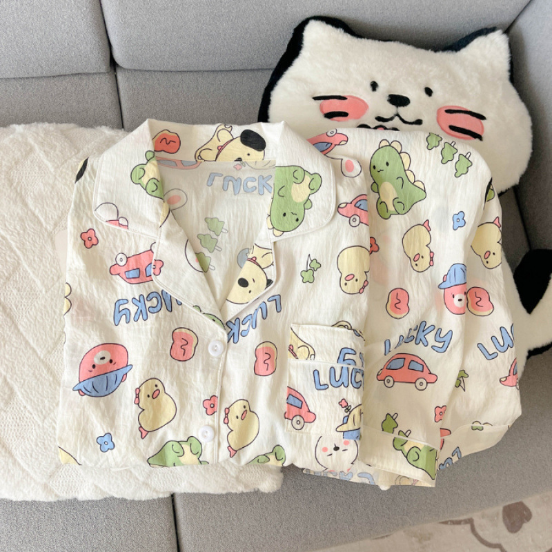 云朵棉秋季新款睡衣女长袖翻领卡通甜美可爱高级网红风家居服套装|undefined
