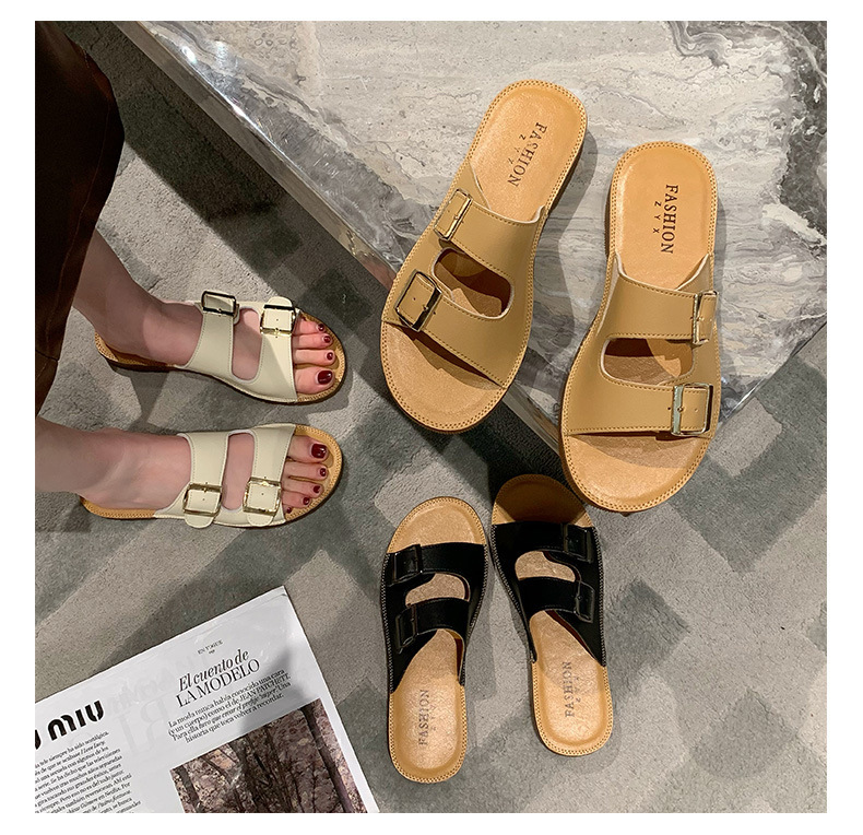 Echt leer Oxford-slippers met zachte zolen Dames zomer bovenkleding 2023 nieuwe all-match strandsandalen met riemgesp_voghion.com