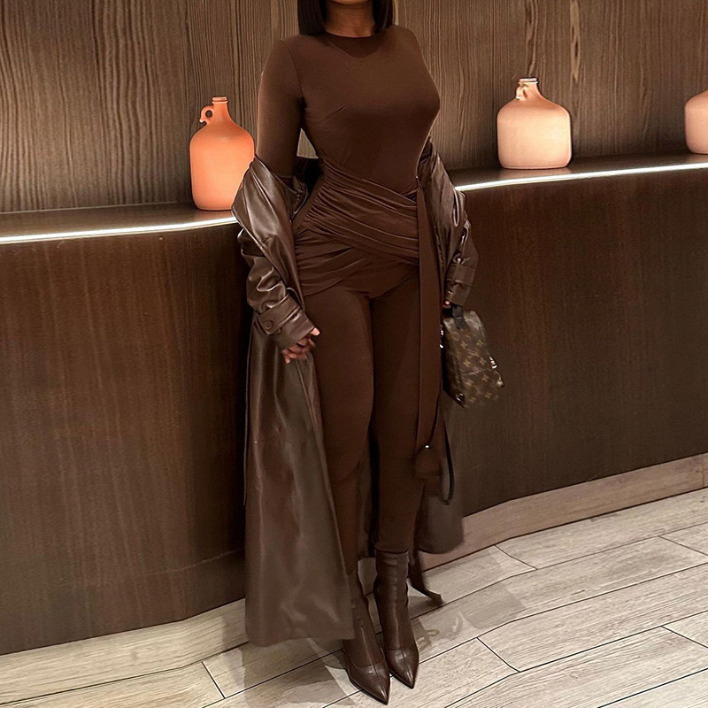 European and American Cross-Border New Products, Autum Sexy Slit Jumpsuits, Strappy Hip-Covering Long Skirts, Sexy High-Neck Yoga Jumpsuits