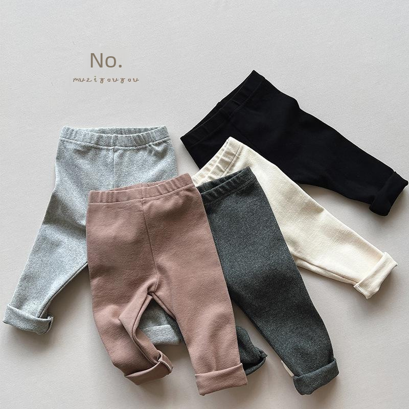 Soft and Stretchy Korean Unisex Children's Leggings, Solid Color, Baby Booties, Outwear, Item 0052