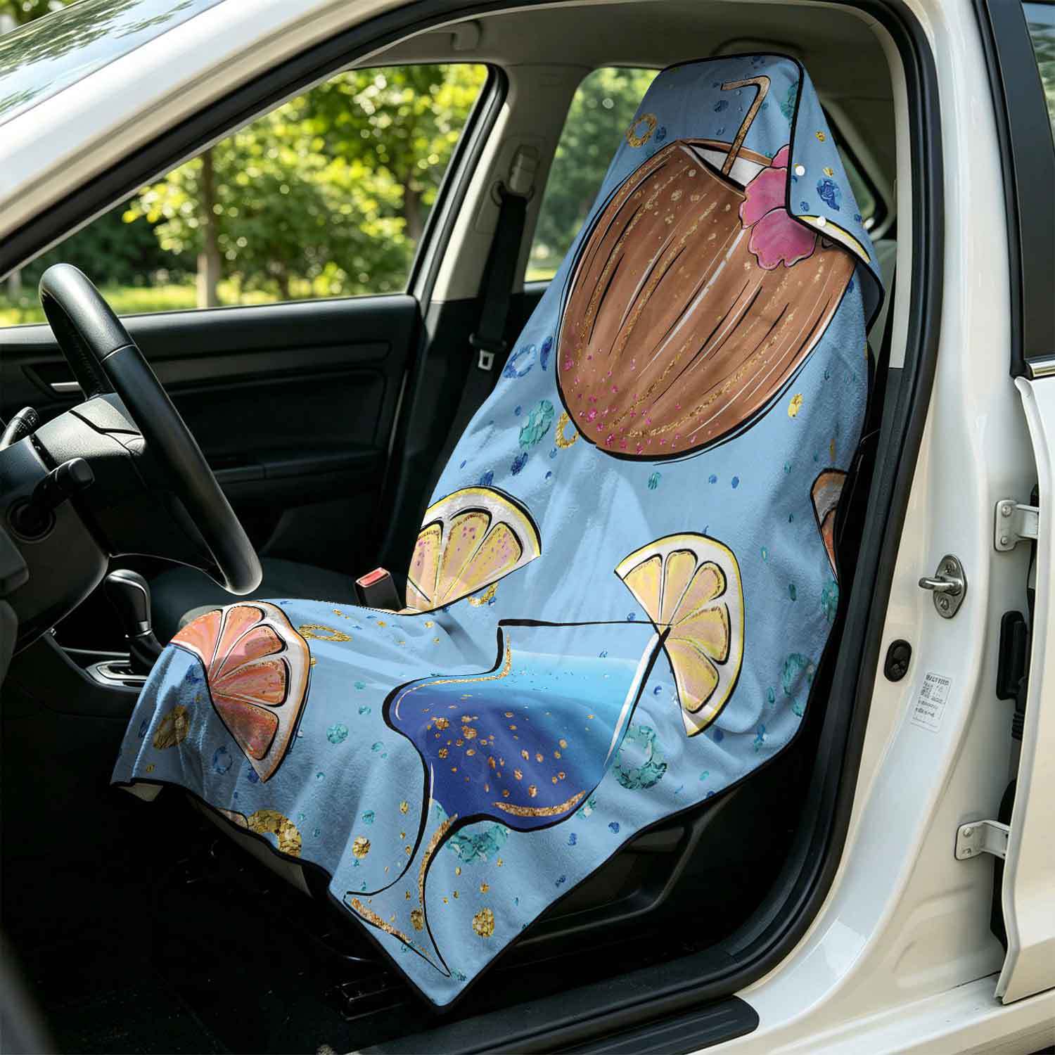 Printed bath towel and car seat cover 2-in-1, ultra-fine fiber outdoor beach and car dual-use universal seat cushion