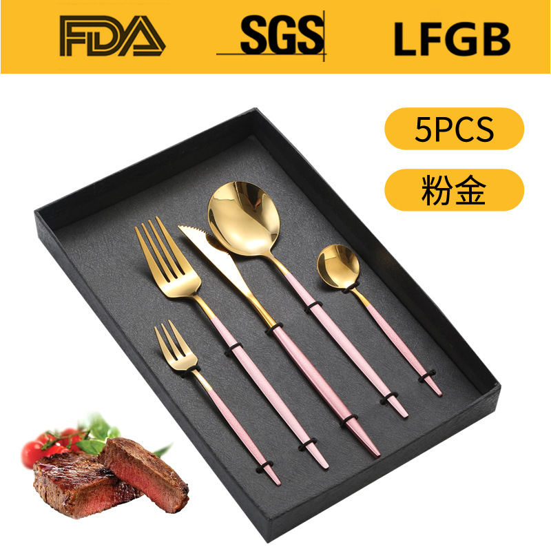 Portugal cuatro piezas principales caja de regalo comida occidental cuchillo, tenedor y cuchara traje Amazon vajilla de acero inoxidable 4/5 piezas traje