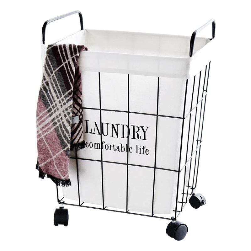 Cesta de almacenamiento con ruedas de hierro forjado, cesta para la ropa sucia, cesta vintage para juguetes con tapa, cesta para la ropa sucia del baño, contenedor para la ropa sucia.