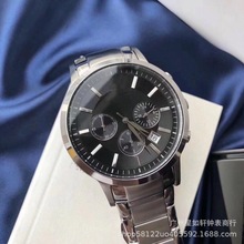 招代理跨境AR2458功能计时男款三眼六针手表精钢石英蝴蝶扣日历表