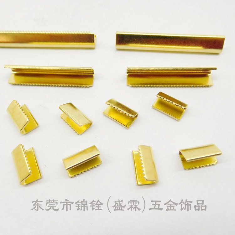铜质光面皮带尾夹单牙V形丝带夹马仔扣DIY饰品长方铜尾夹绳夹