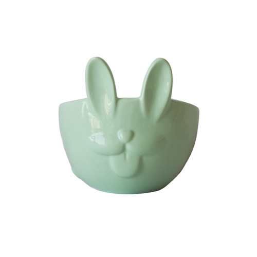 New Macaron Series Pet Bowl with Rabbit and Deer Designs, Slant Mouth Spine Protection Ceramic Cat Bowl Pet Feeder