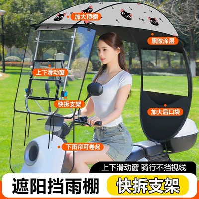 Elektromobil üçün ön şüşə çətiri (günlük): fully enclosed canopy, quick-release tricycle - up-and-down-sliding-window-quick-release-bracket-gray-cat-car-rearview-mirror-camera