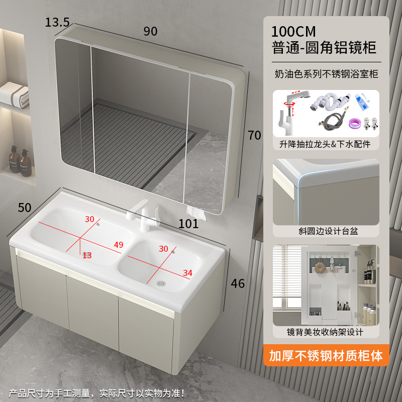 Acero inoxidable doble cajón impermeable doble lavabo lavabo baño combinado lavabo cerámico lavabo integral image 11