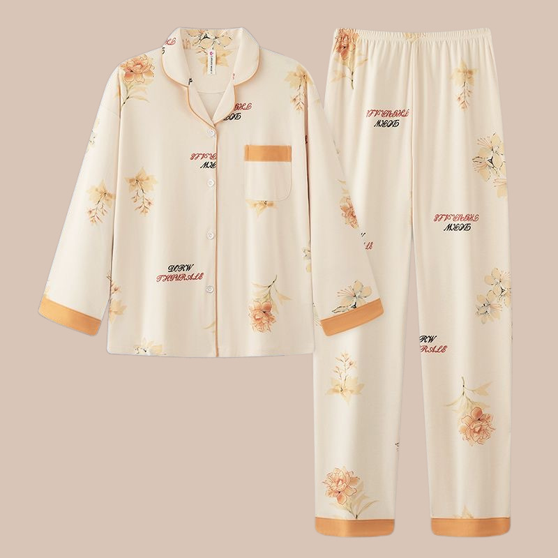 Nuevo algodón madres pijamas mujeres de otoño primavera y otoño de manga larga tamaño grande delgado se puede usar fuera conjunto de ropa de casa